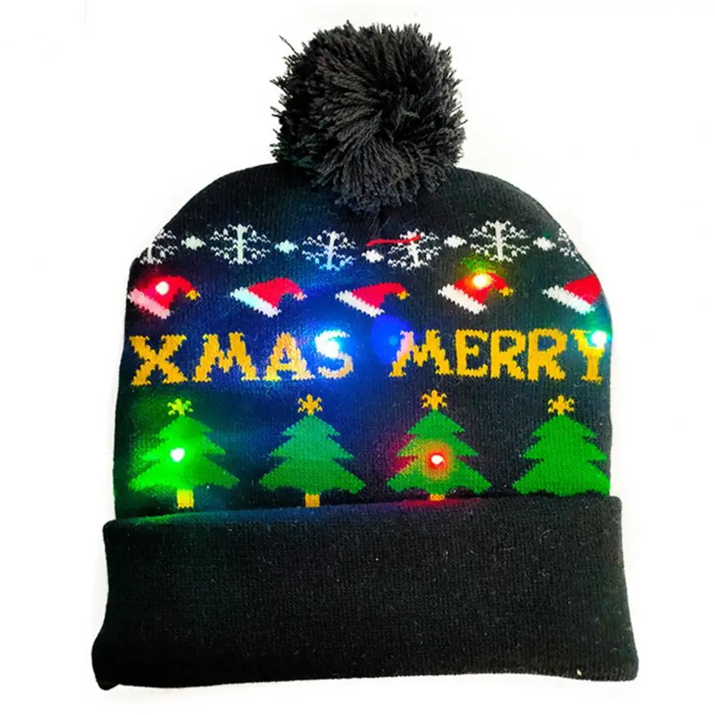 

Winter Merry Christmas Pompom Hat Cap LED Light-up Warm Knitted Beanie Gift