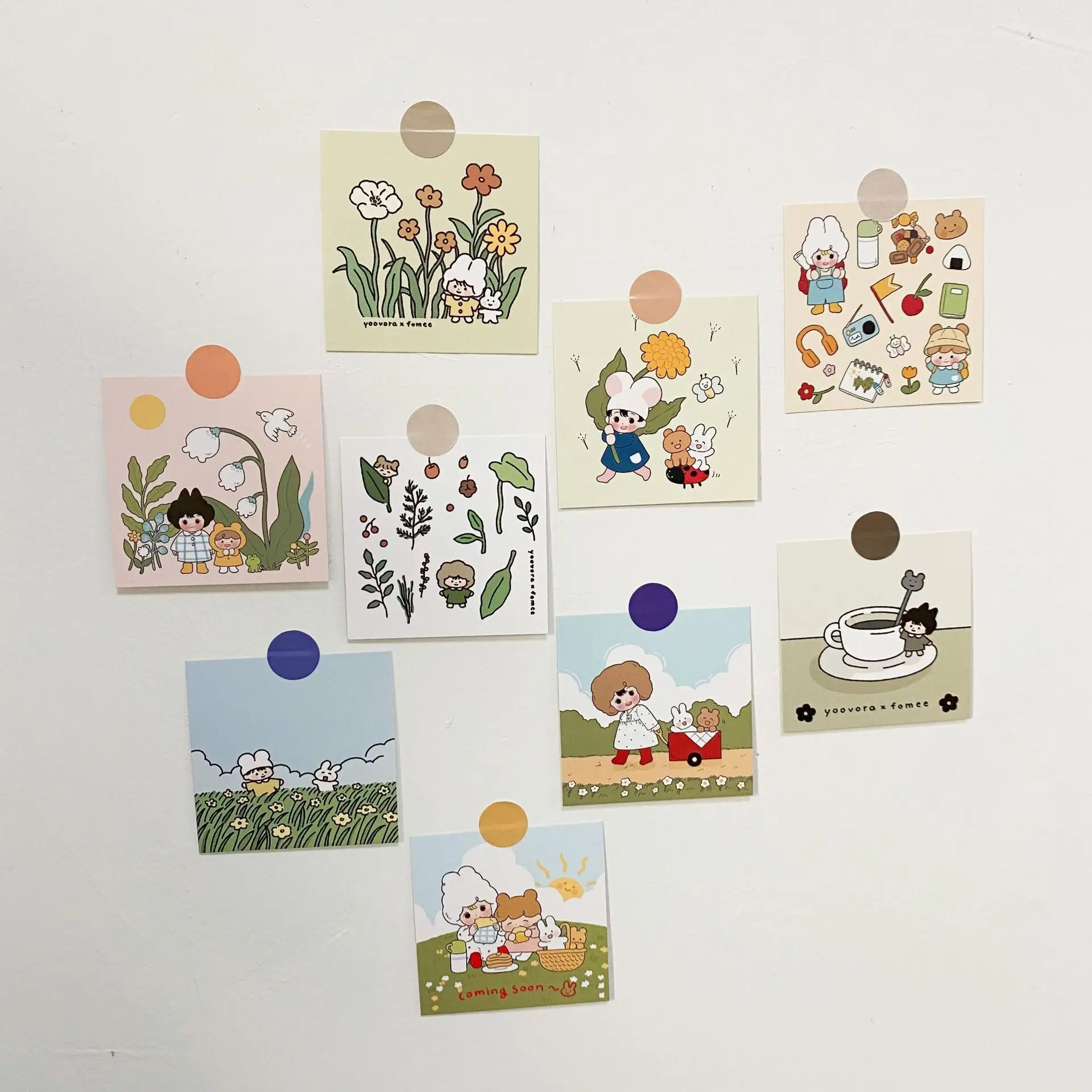 

Декоративная открытка Ins с милым медведем для девочек, 9 листов, креативная настенная наклейка, реквизит для фото, квадратная Милая поздравительная открытка