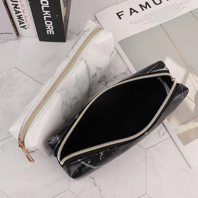 

Large Size Pen Bag PU Marble Rose Gold Zipper Pencil Case Korean Pencil Cases For Girls Boy PencilCase Pouch School Stationery