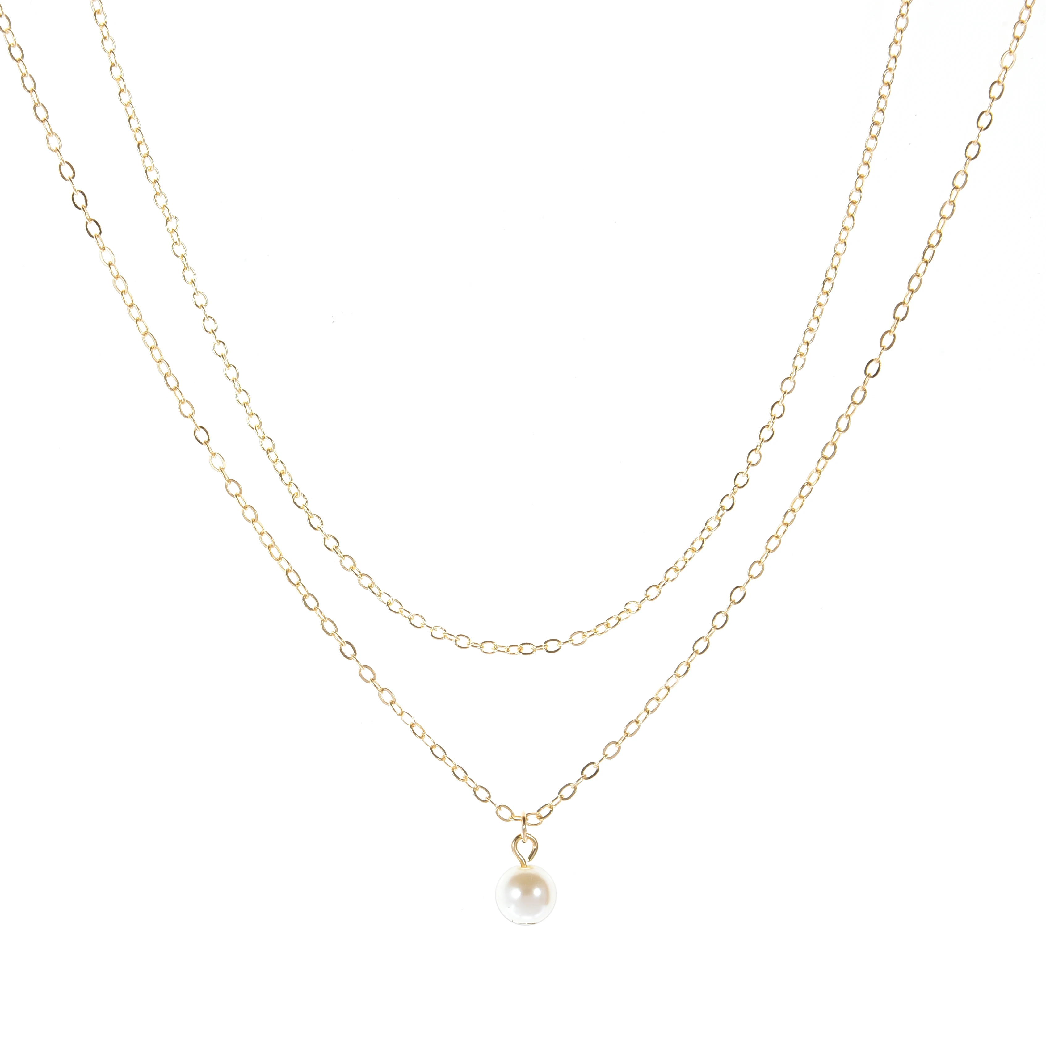 Серебряное длинное ожерелье круглая жемчужная бусина Двойная Цепочка Ожерелье