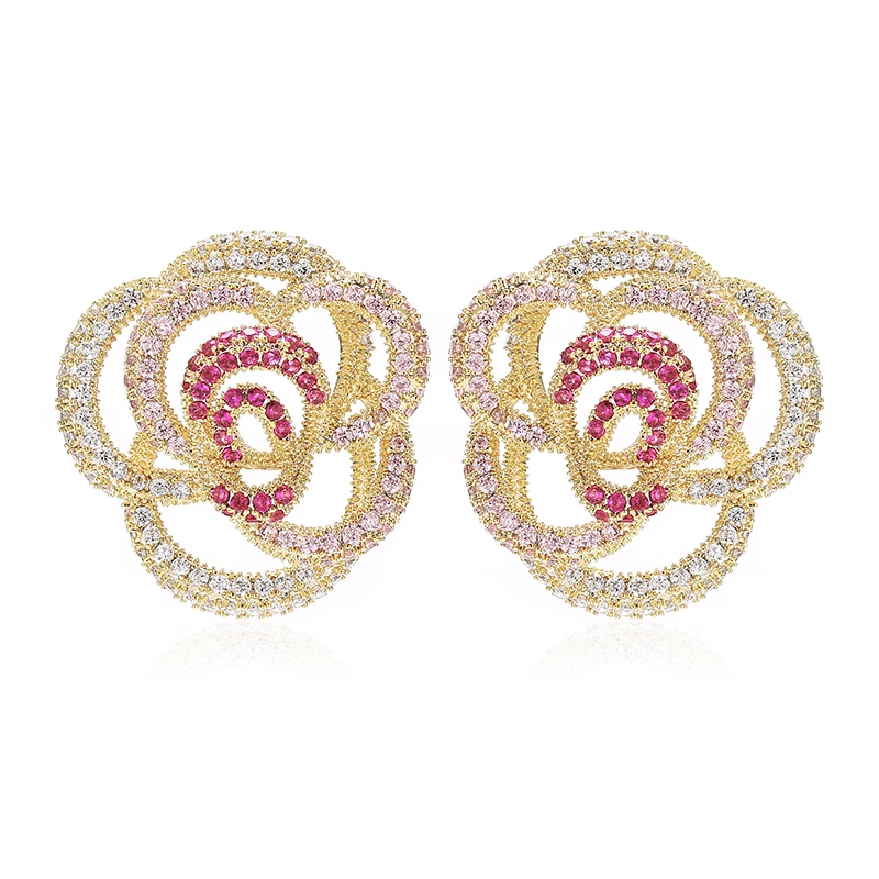 

Simple Design Earrings for Women Hollow Twist Flower Stud Earrings Copper Metal Gold Plating XIUMEIYIZU CZ Ear Jewelry