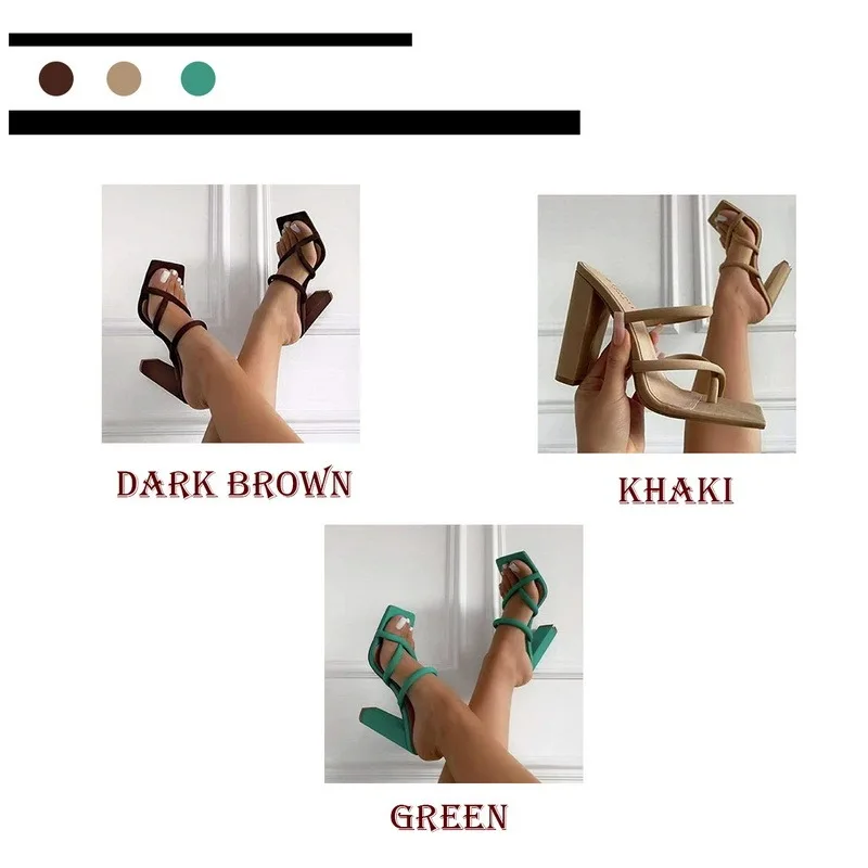 

2021 Women Sandal Sprint Strappy Heels Sandals Slippers Women High Heels Flip Flops Square Toe Slides Party Shoes