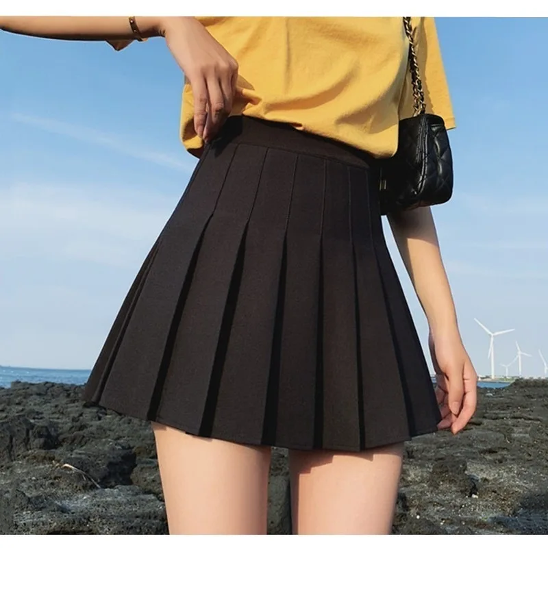 

Women's Girls High Waisted Pleated Skater Tennis School Skirt Uniform Skirts with Lining Shorts