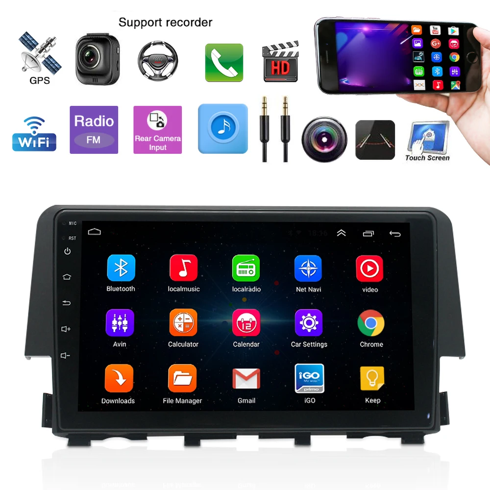 Зеркало с двойным шпинделем и навигацией для автомобиля Honda Civic 2016-2020 Android 10 1