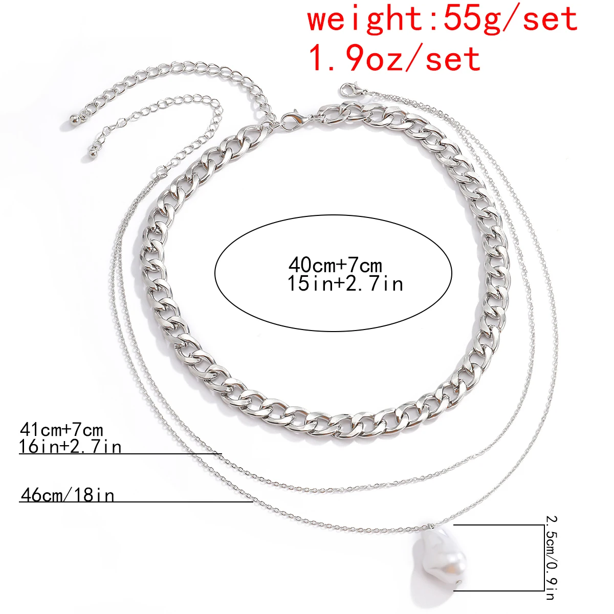 

Lacteo Bohemian Baroque Imitation Pearl Pendant Necklace Street Punk Multi Layered Silver Color Chain Choker Necklace for Women