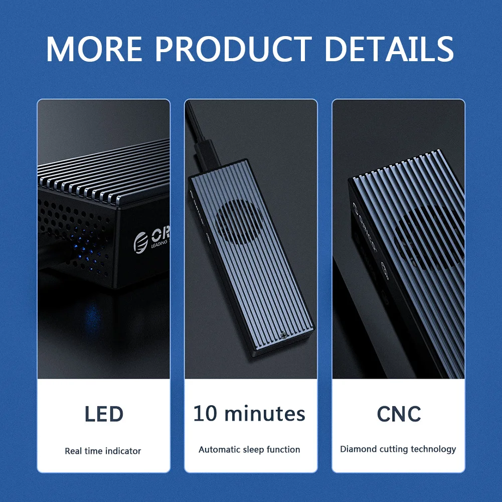 ORICO M.2 NVME Enclosure USB3.2 GEN2x2 20Gbps SSD Box Built-in Cooling Fan Type-C M2 NVME SSD Enclosure For 2230 2242 2260 2280