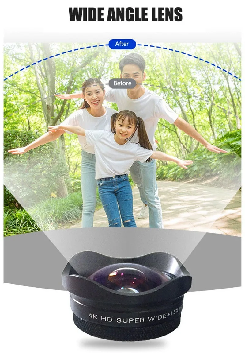 Набор объективов для камеры рыбий глаз широкоугольный мобильный телефон