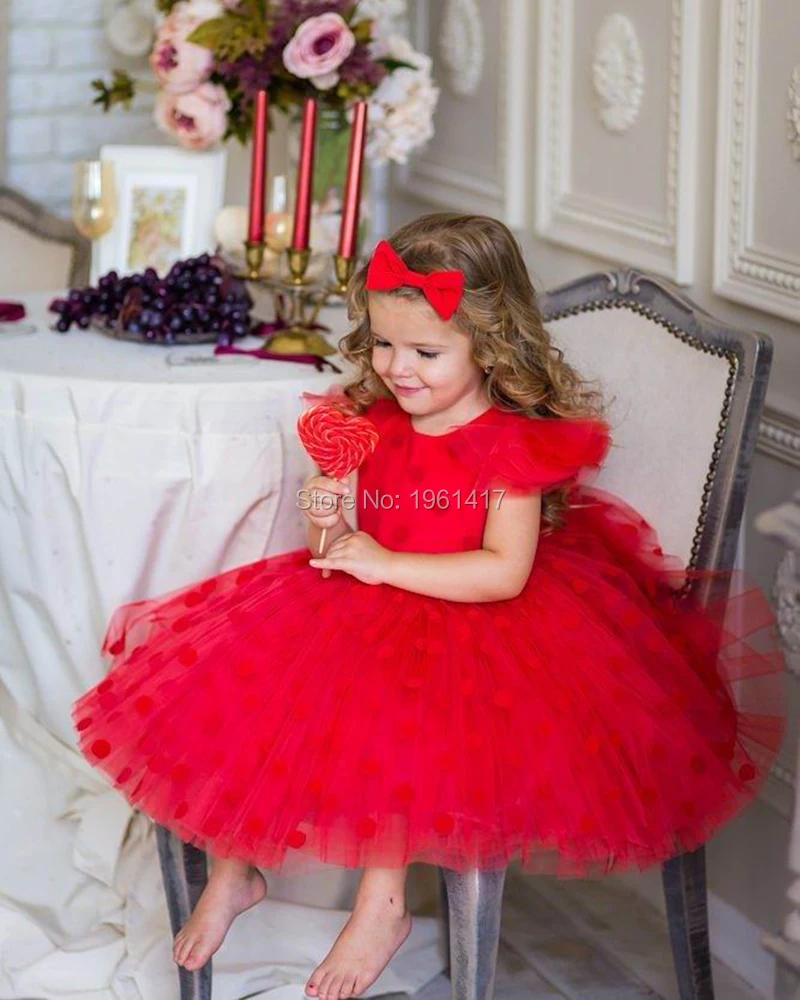 

Детское кружевное бальное платье в горошек, с коротким рукавом