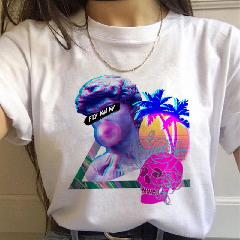 7544 Vaporwave эстетическое 90s модные футболки для женщин Harajuku Ullzang футболки Графический Забавный мультфильм футболка Топ-безрукавка в уличном стиле женский - Цвет: 7544