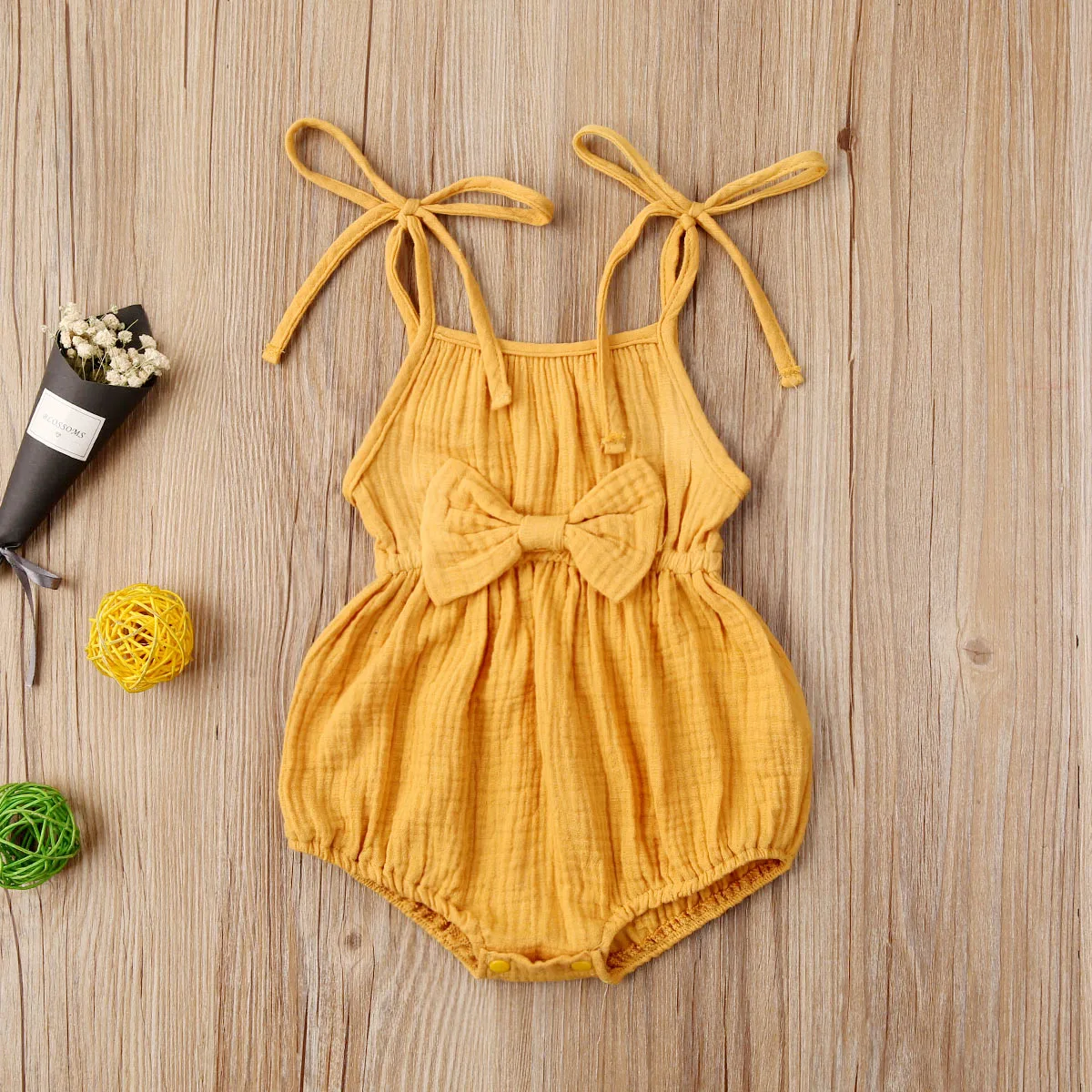 

Baby Girls 0-24M Outfit Solid Color Pleated Sleeveless Bow Waist Design Cute Soft Romper Bodysuit Jumpsuit Baby Girls