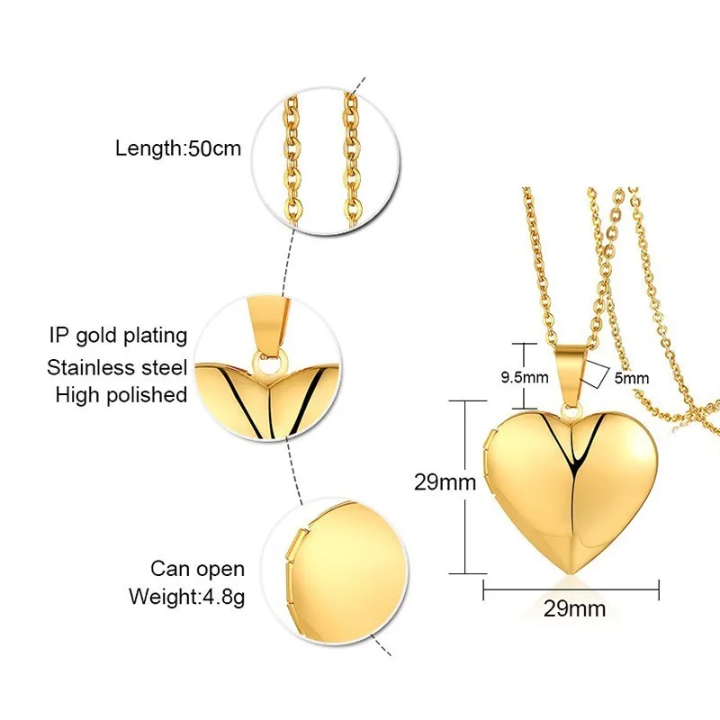 

Romantic Heart Photo Frame Necklaces for Women Gifts Can Be Opened Stainless Steel Promise Love Keepsake Jewelry