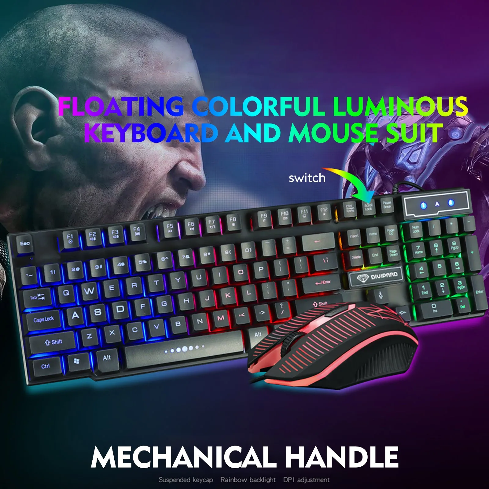 

Keyboard Keyboard Mouse Combo Gaming Mechanical Color Breathing Backlight 104 Keys Conjunto de teclado para juegos con cable