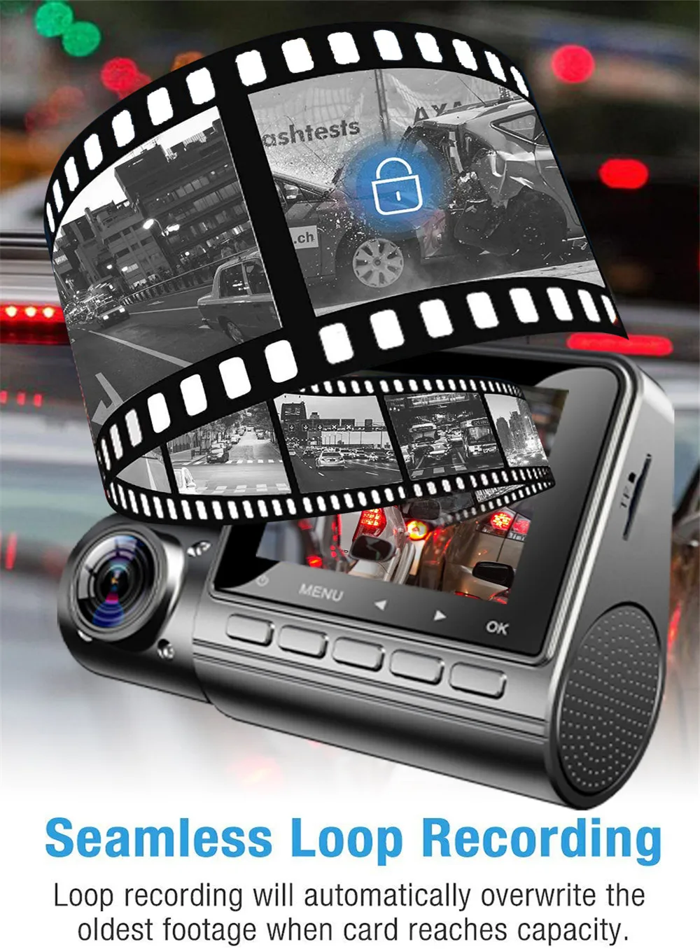 

2.0" Smart Dash Car DVR 2K+1080P Driving Recorder Speed and GPS Coordinate Camera WDR Infrared Night Vision Monitor 24H Parking