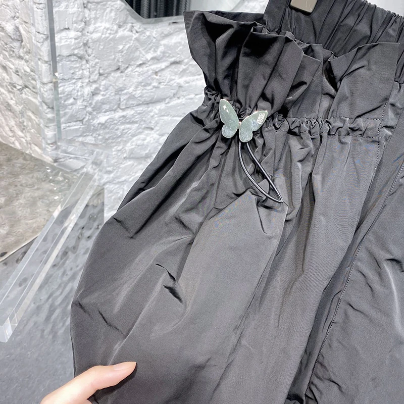 

VGH Patchwork Bowknot Hit Color Short For Women Elastic High Waist Ruched Loose Shorts Females Summer Fashion New Clothing Style