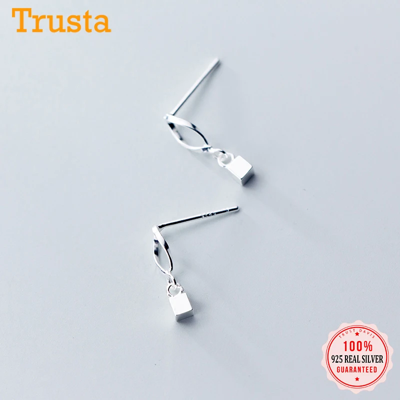 Trusta 100% 925 Sterling Silver Stud Earring Women Fashion Jewelry Tiny Hollow Wave Square s Gift For Girls Kids Lady DA29 | Украшения и
