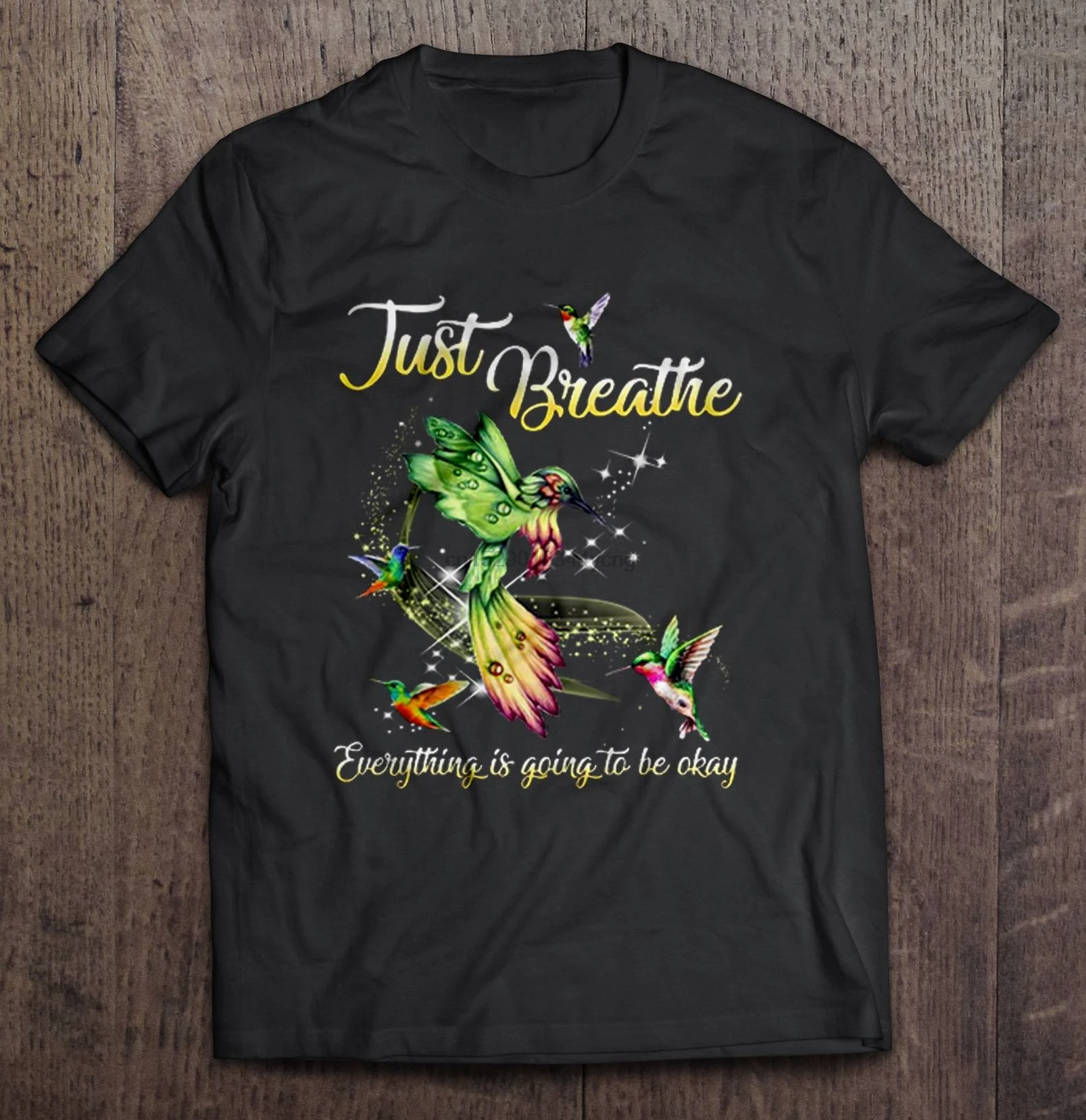 Мужская забавная футболка модная просто дышит все будет хорошо колибри Version2