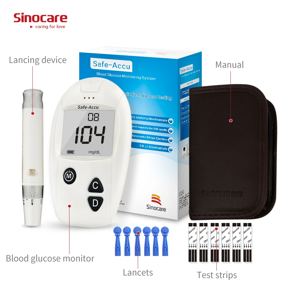SINOCARE глюкоза в крови метр безопасный Accu wit 10 бесплатных Тесты полоски и Ланцеты