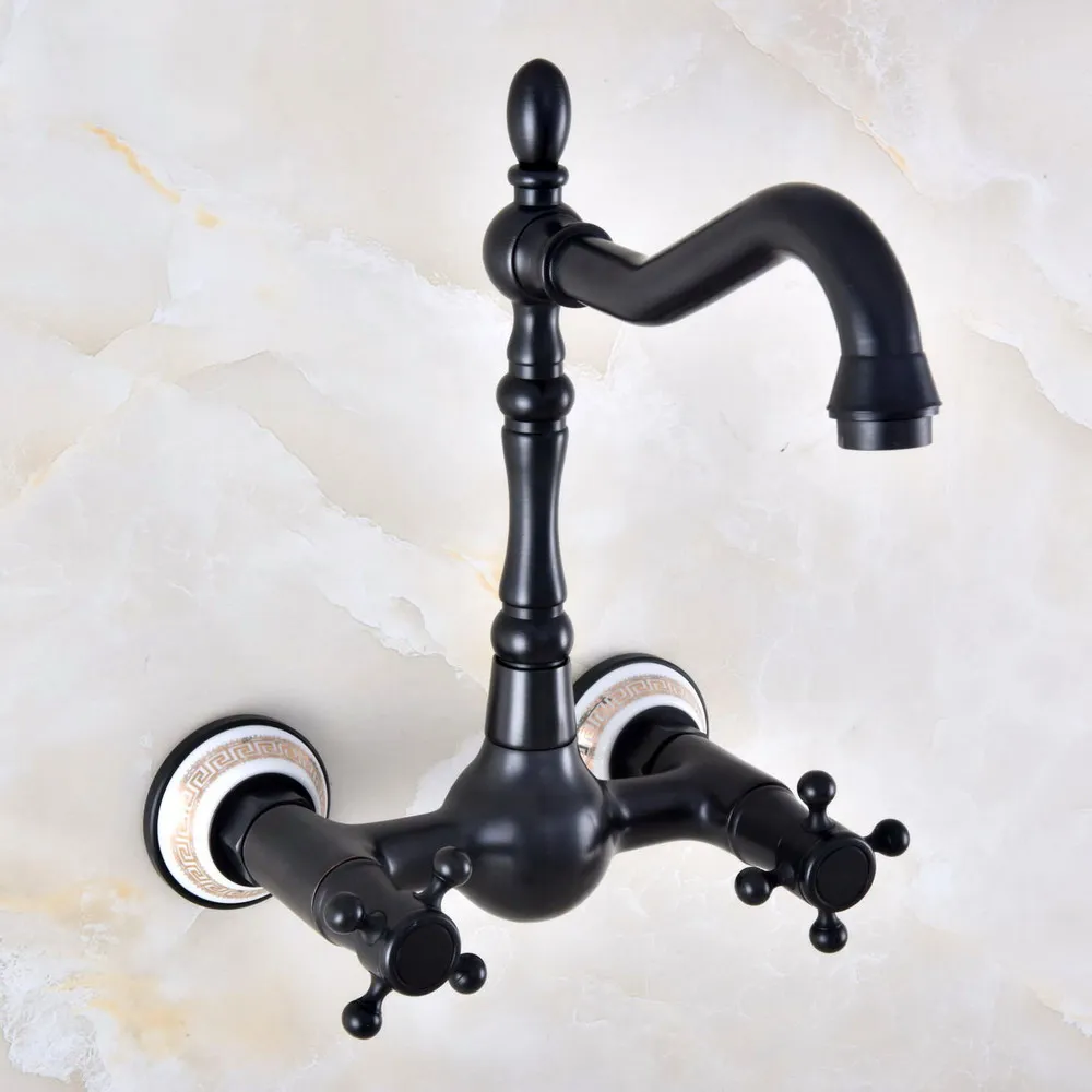 Black Oil Rubbed Bronze Bathroom Kitchen Sink Faucet Mixer Tap Swivel Spout Wall Mounted Two Handles mnf877 | Обустройство дома