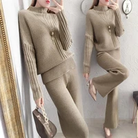 knit suit pant sweater suits 2 piece knitted trouser suit track suit warm knitted pantsuits women plus size knitted sets winter