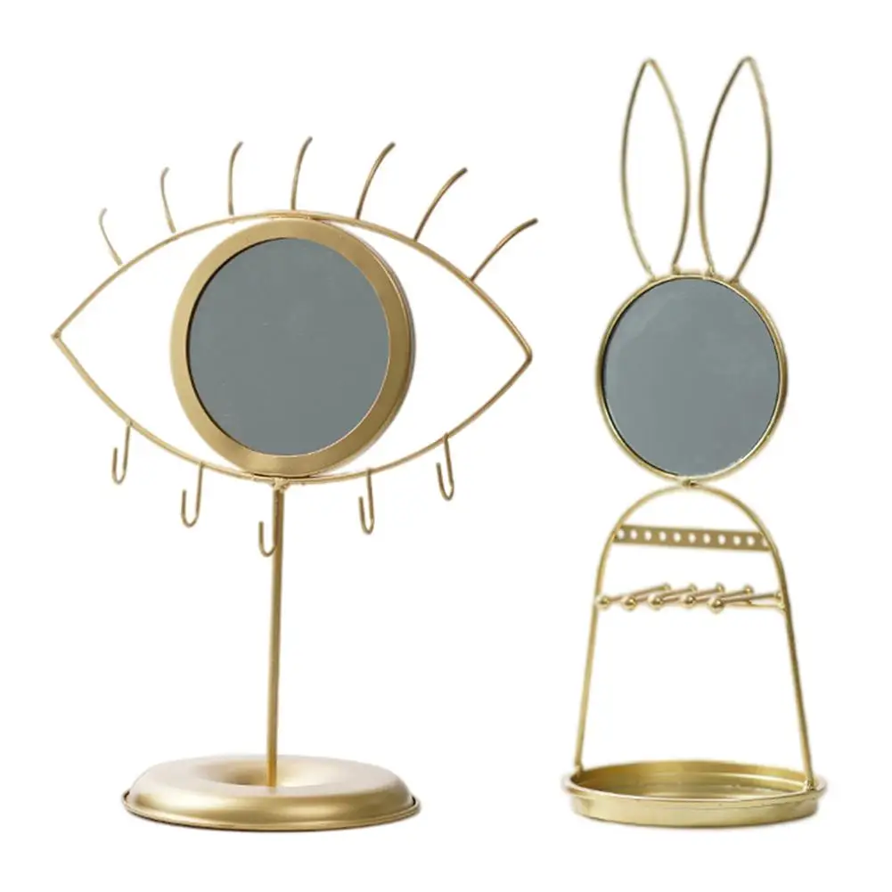 

Storage Mirror Standing Makeup Mirror With Metal Jewelry Hooks Cosmetic Mirror Dressing Table Decoration Golden Evil Eyes/Ra