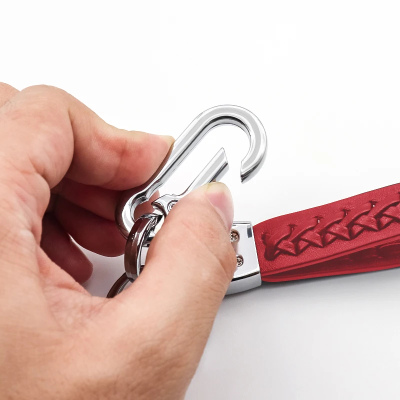 

fit Peugeot- RCZ 108 208 301 308 508 2008 3008 Rifter Car accessories high quality business leather braided rope red keychain