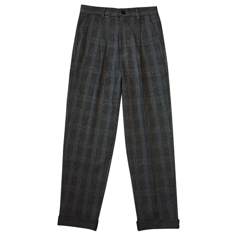 WQJGR Autumn and Winter Pants Women Ankle-Length High Waist Plus Size Plaid Pants Slim Streetwear