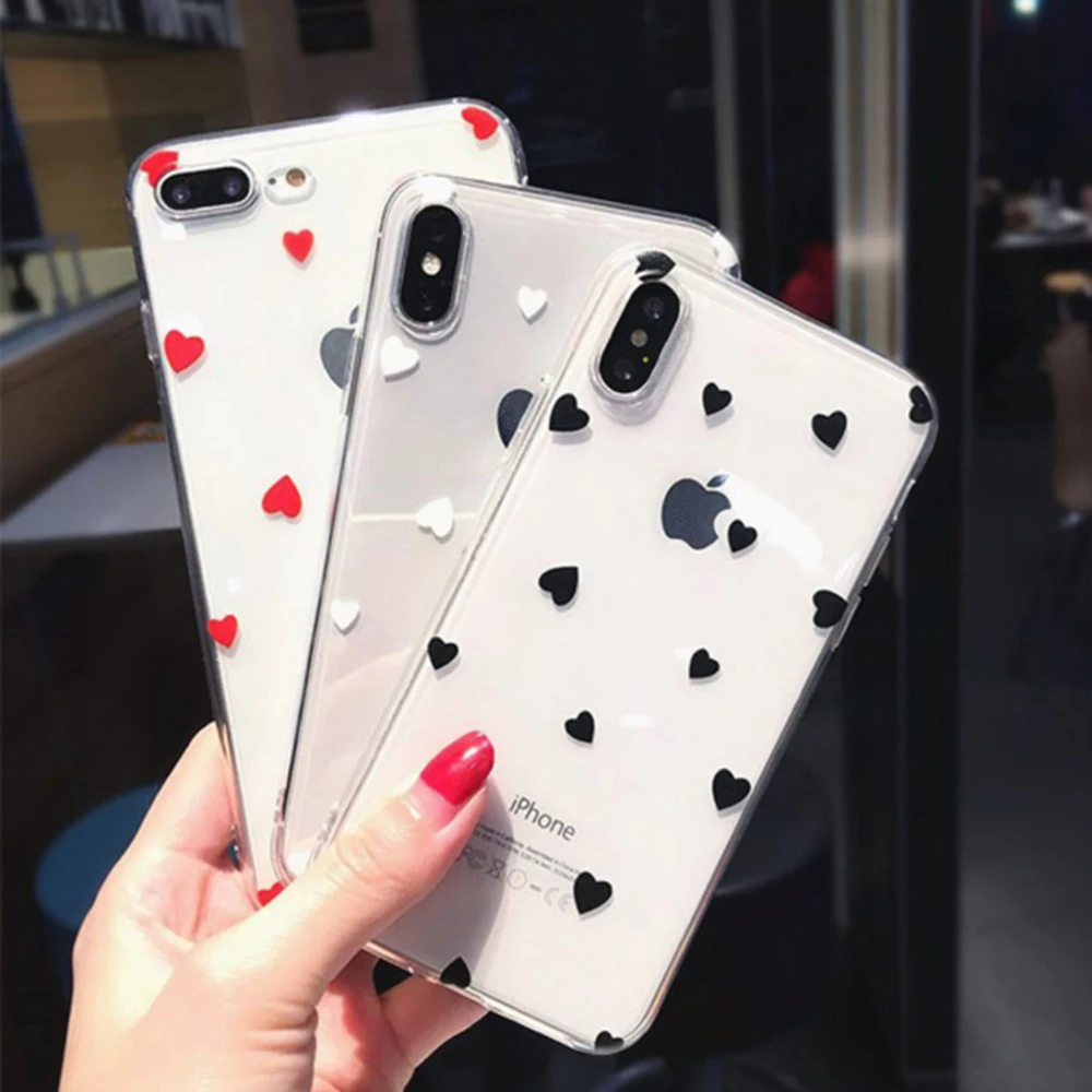 Милый чехол для телефона с сердечками iPhone 6 6S 7 8 Plus простой прозрачный накладка