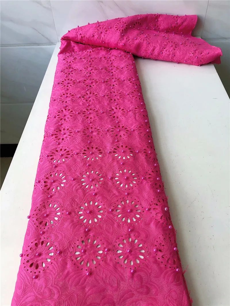 

Red Dress Fabric Swiss Voile Lace Pure Color Design With Stones Hollowed Out Circles African Dry Lace Fabric 5 Yards