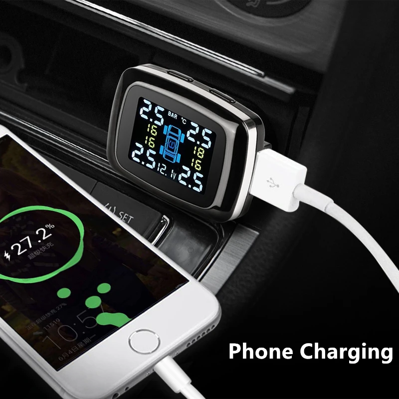 Vtopek TPMS Tire Pressure Monitoring System LCD Car Alarm 4 Sensors Cigarette Lighter USB Output | Автомобили и мотоциклы