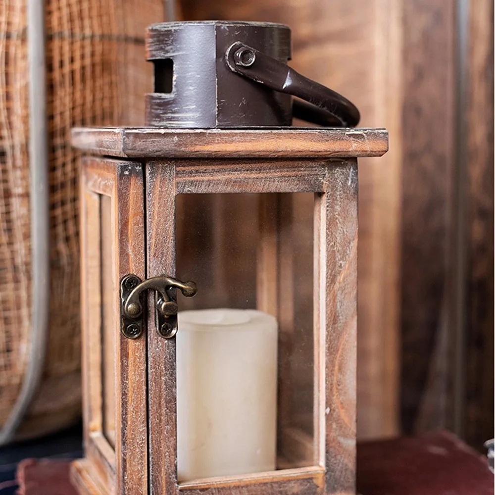 Gray Wind Light Candle Holders Wrought Iron Candlestick Wooden Wind Light Castle Lighthouse Decor Vintage Old Charcoal Color