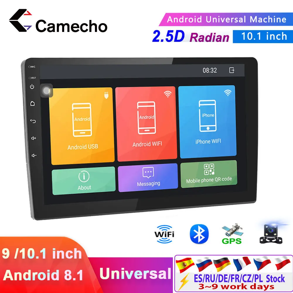 

Автомагнитола Camecho, 2 Din, 10,1 дюйма, Android 8,1, мультимедийный видеоплеер, универсальный автомобильный стерео GPS для Volkswagen, Nissan, Hyundai, Kia