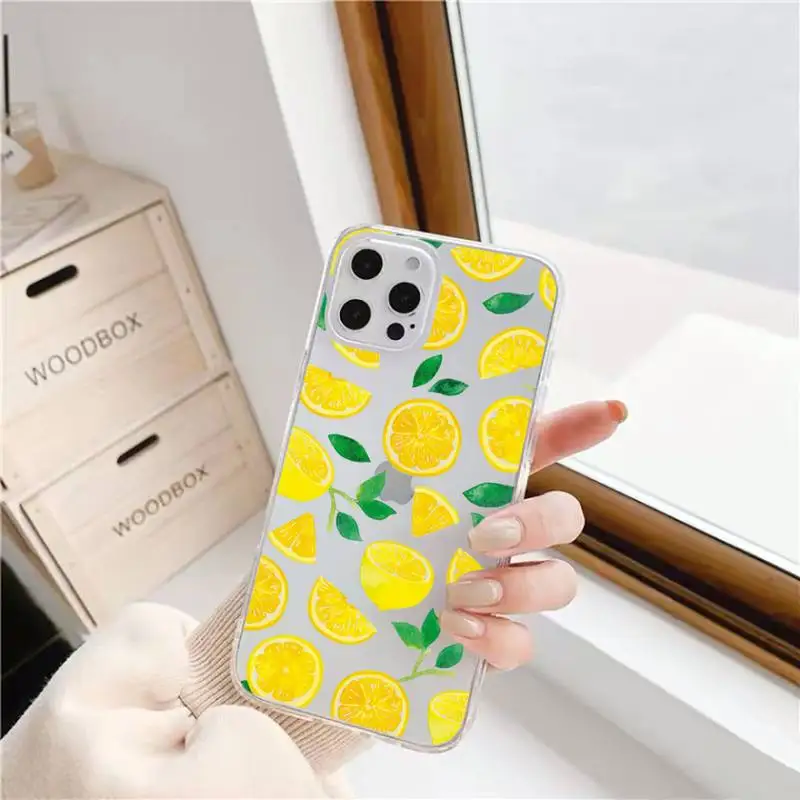 

Kiwi Peach Lemon Strawberry Coconut fruits Phone Case Transparent for iPhone 11 12 6 7 8 Pro X XS Max XR Plus Soft TPU coque