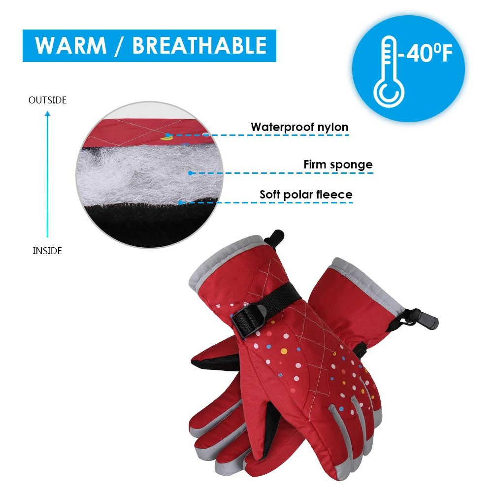 Женские зимние перчатки лыжные сноубордические спортивные ветрозащитные теплые