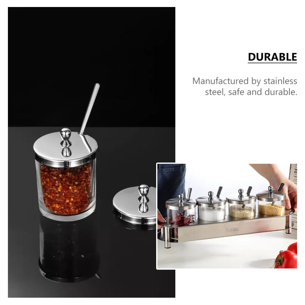 

1 Set Condiment Container Seasoning Jars with Rack and Spoon for Kitchen