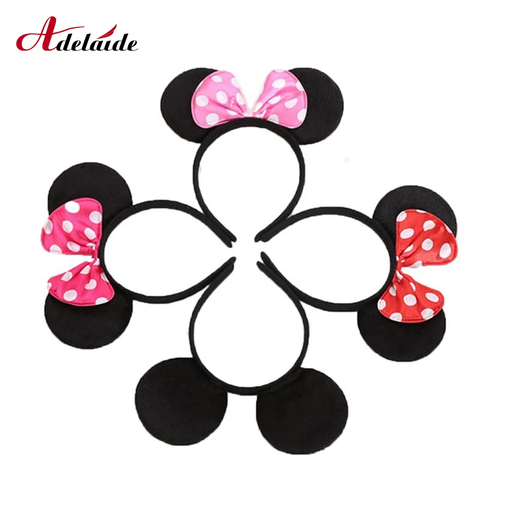 12 шт. уши Минни Маус повязки на голову белый горошек розовый бант для детей день
