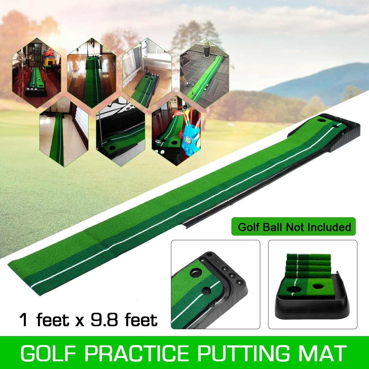 

3meter Indoor Golf Putter Trainer Set Golf Practice Putting Mat Golf Green Trainer Chippin Driving Hitting Synthetic Golf Turf