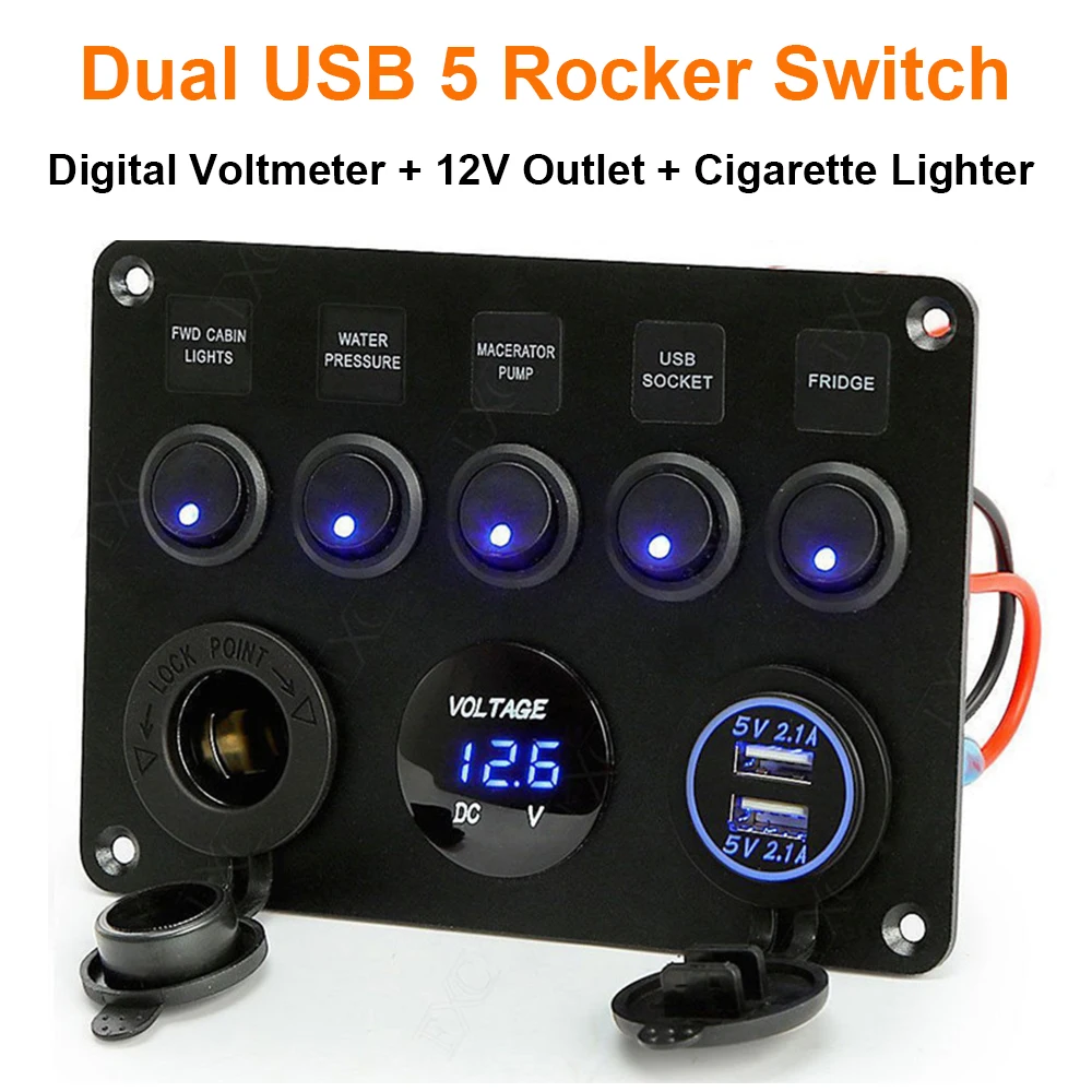 Панель переключателей 5 банд 12 В/24 В Цифровой вольтметр клавишный переключатель