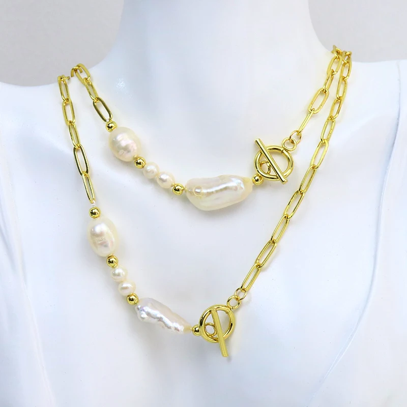 

10 Pcs Pearls Link chain necklace Gold color Chain Gold Pearls Pendant necklace Elegant Necklace 90029