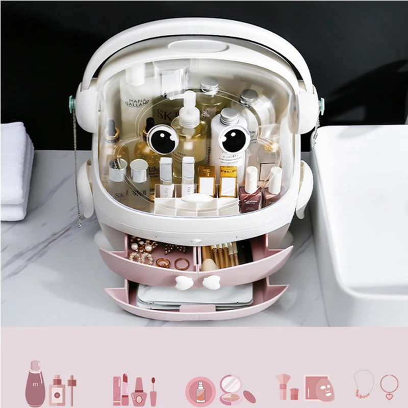 

Creative Makeup Organizer Clear Cosmetic Jewelry Storage Box Double Open Cover Women Cosmetic Storage Drawer Desktop Make UpCase