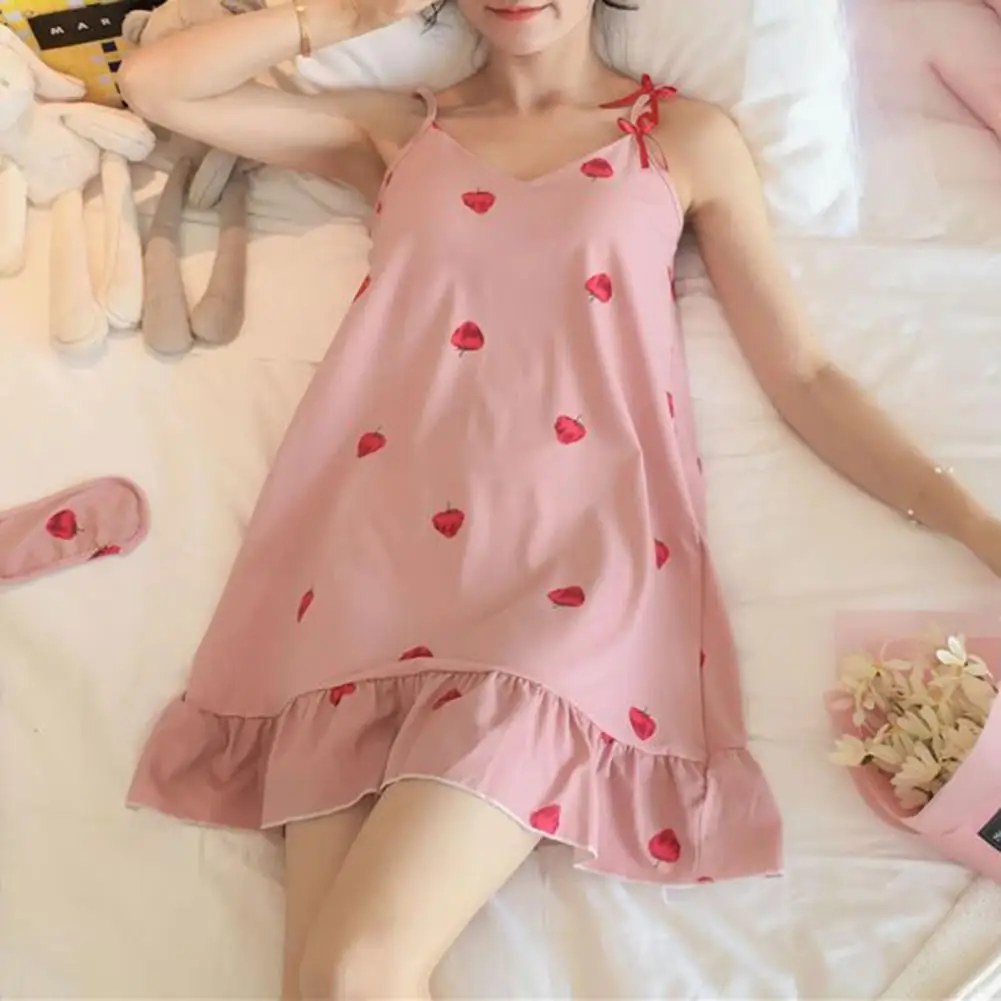 

Women Sleepshirts Nightgowns Bow Cartoon Night Dress Fashion Girls Nighty Sleepwear Ladies Nightwear Summer Homewear