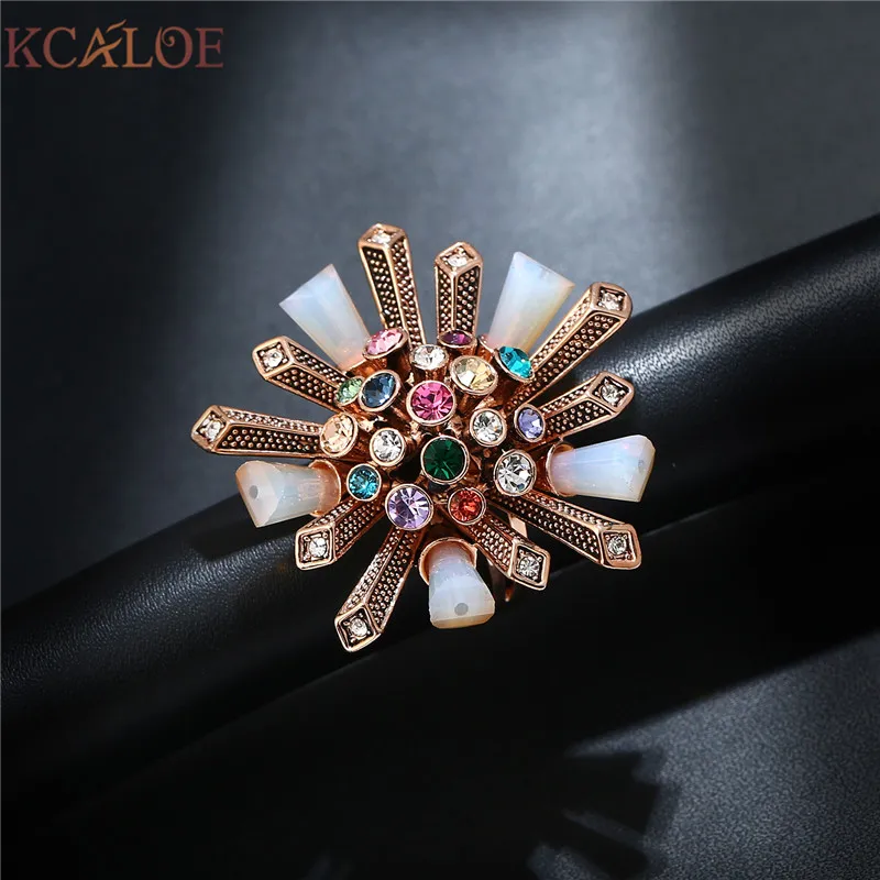 KCALOE Colorful Rhinestone Cubic Zirconia Ring Antique Rose Gold Color Crystal Column Big Flowers Wedding Women Rings Jewellery | Украшения