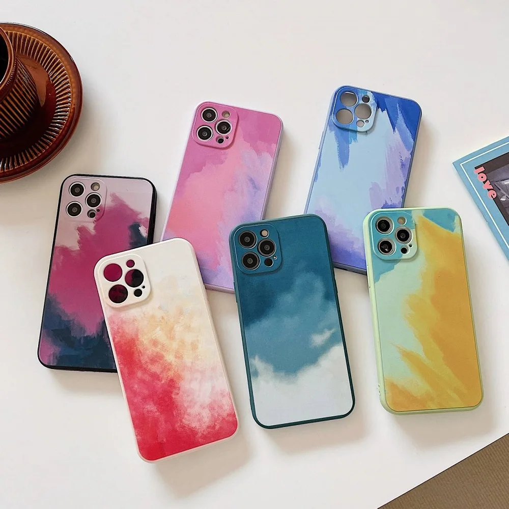 

Watercolor Blooming Oil Painting Phone Case For iPhone 12 11 Pro Max X XR XS Max 8 7 Plus SE 2020 Protective Soft TPU Back Cover