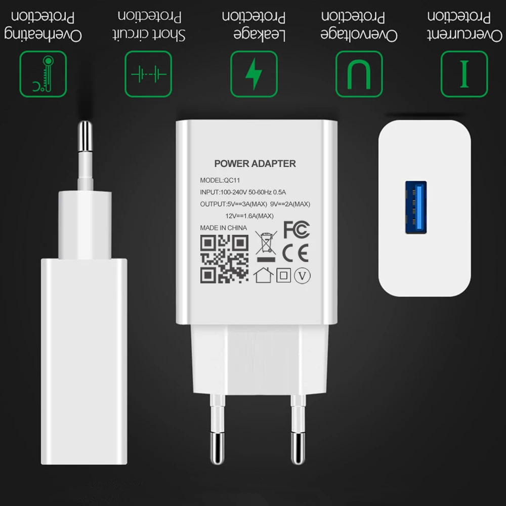QC 3 0 быстрое зарядное устройство USB для Samsung Galaxy A82 A22 A52 S21 FE OPPO A55 A54 A94 A93 5G ЕС