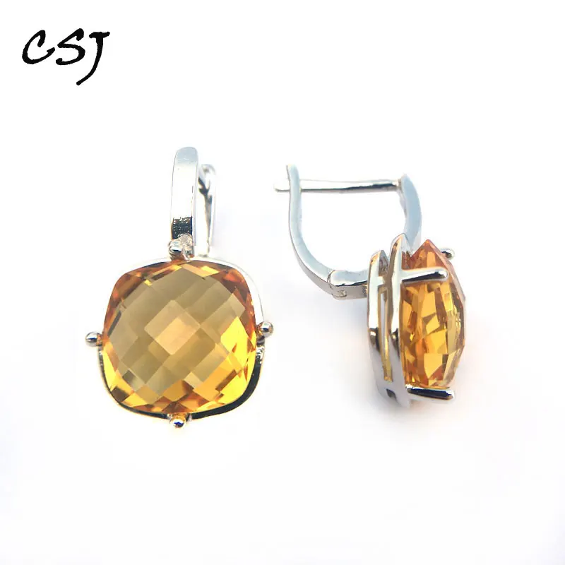 citrine quartz CSJ цитрин кварц драгоценный камень благородные серьги Стерлинговое Серебро 925 Серебряная Подушка 9Ct Чековая доска резка хорошее ювелирное изделие для женщин леди подарок - Цвет камня: citrine quartz