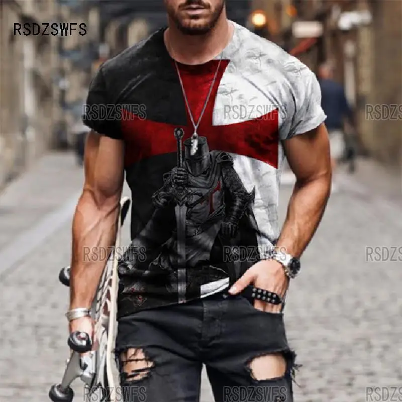 

Templar 3D Printed T Shirt For Men Cross Pattern Summer Tops Street Style Trendy Short Sleeve Male Tees Sports Fitness Clothes
