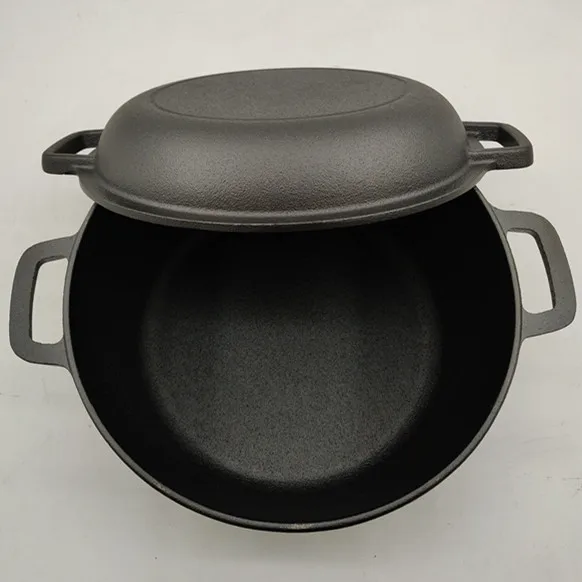 Чугунная кастрюля с двойными ушками сковорода для жарки омления тушения без