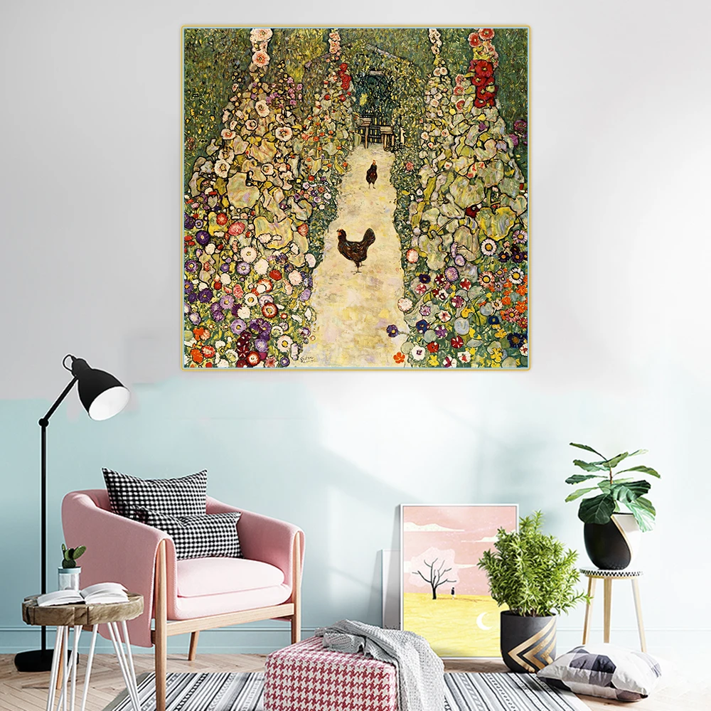 Цитон Густав Климт Садовая дорожка с курицами холст масляная живопись известный