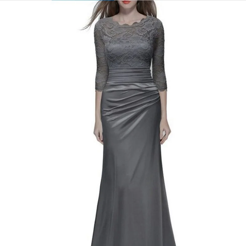 Robe ceremonie femme, черное, фиолетовое, торжественное платье, женское, элегантное, 3/4 рукав, кружево, пэчворк, сатин, длина до пола, платье для девушек, платья
