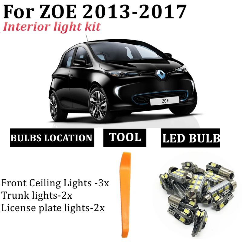 

7x Interior LED For 2013-2018 Renault ZOE ZE Canbus Vehicle Bulb Dome Map Reading Trunk Light No Error Auto accessories