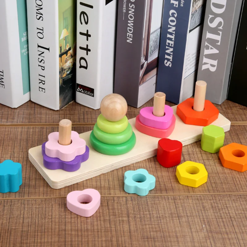 

Colorful Geometric Sorting Board Wooden Baby Toys Montessori Kids Cognitive Educational Toys Building Puzzle Children Gift